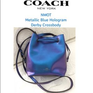 NWOT COACH Metallic Blue Hologram Derby Crossbody
